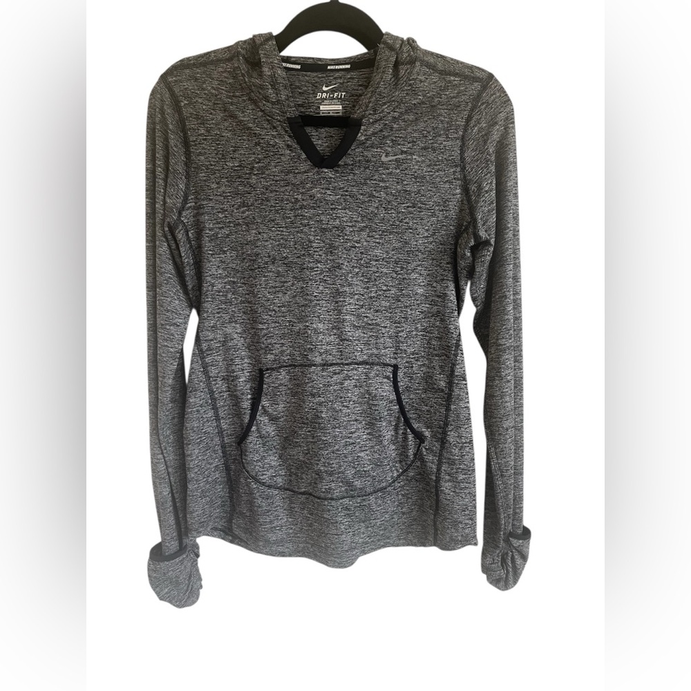 Nike Gray Running Hoodie with Hand Warmers Light Weight Long Sleeve Top Medium